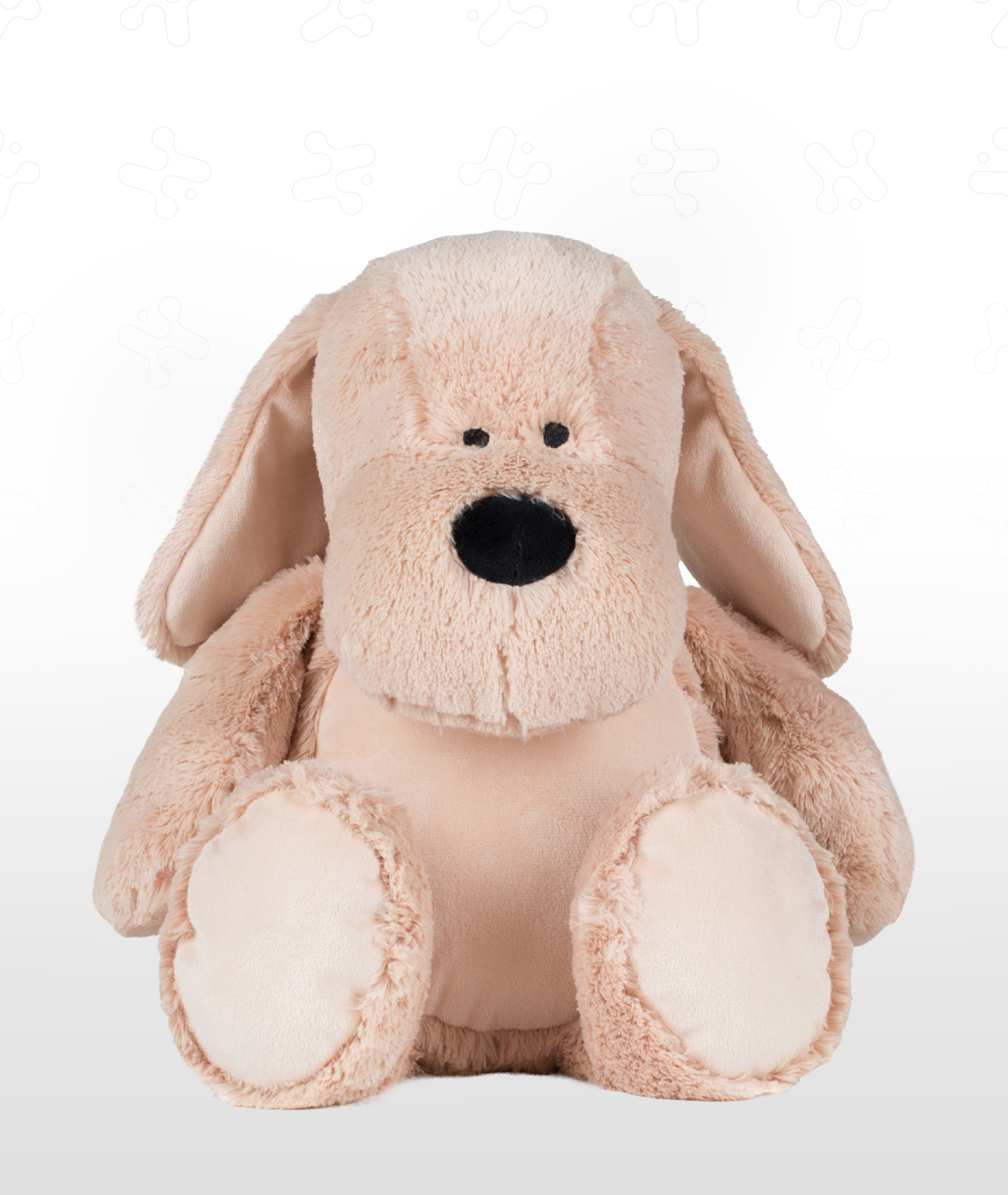 Zippie Dog plush toy, light pink with floppy ears and black nose, sitting