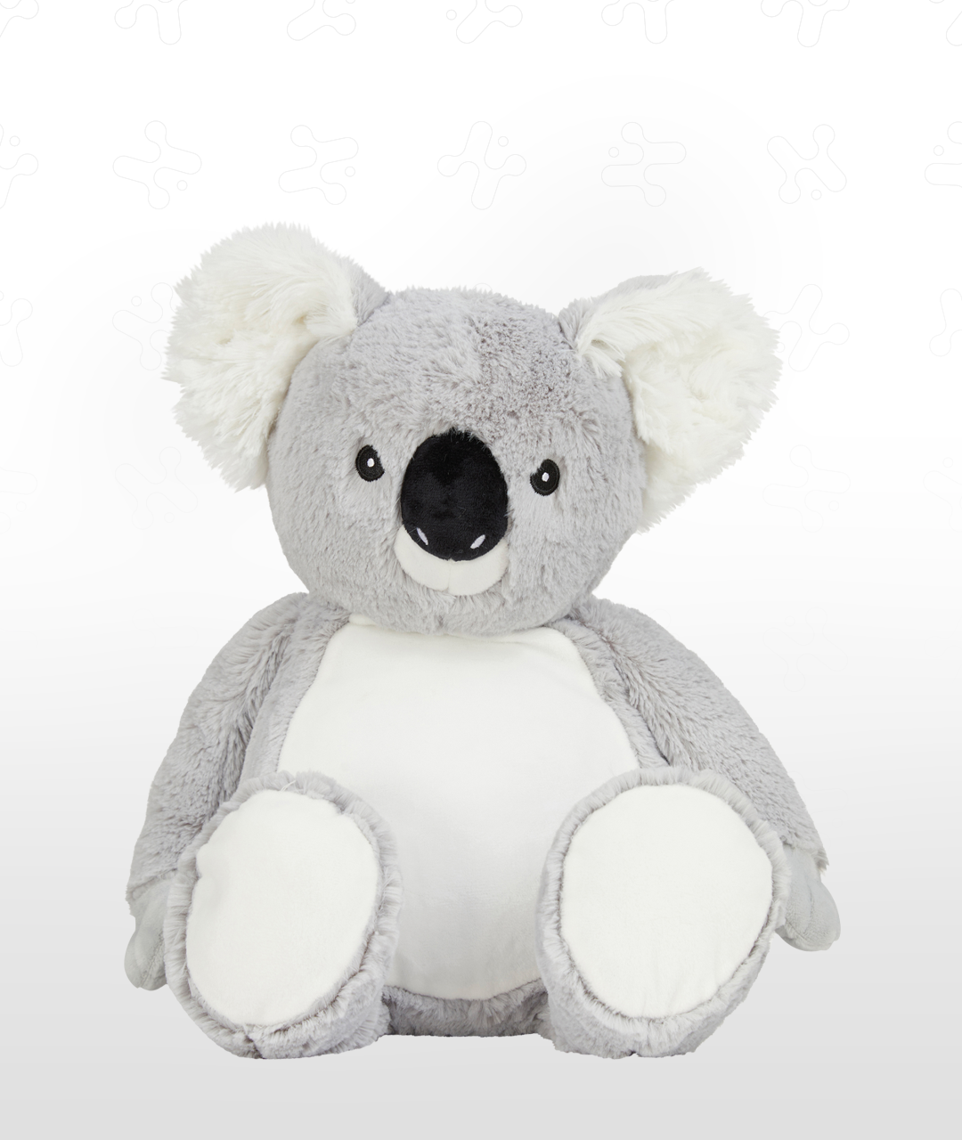 Zippie koala bear plush, gray with white belly and paws, black nose and eyes