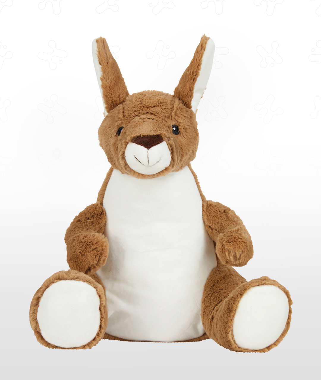 Zippie Kangaroo plush toy with tan body, white belly, and long upright ears